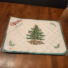 2 Spode England Christmas Tree Placemats Quilted Fabric Decor New
