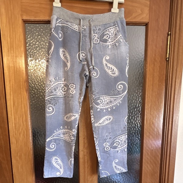 Italian Closet Women's Size S Blue White Paisley Jogger Pants Drawstring Pockets