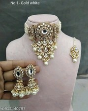 Indian Kundan Choker Necklace Set Earrings Bridal Wedding Jewelry for Women