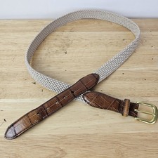 Brighton Mens 42 Brown Leather Woven Stretch Belt Gold Buckle Croc Trim 3350