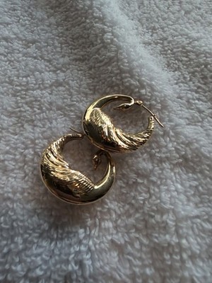 14k Gelbgold gepuffter Schwan Creolen 1'' 