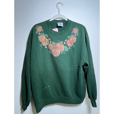 Vintage Jerzees Halloween Pumpkin Sweatshirt Green Made in USA Crewneck