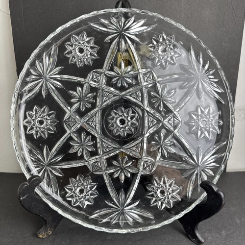 Vintage Anchor Hocking 11” Star Of David Serving Platter Cake Plate Scalloped