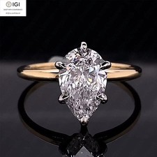 IGI 2.00Ct Pear Cut EVS1 Lab Grown Diamond Engagement Ring 925 Sterling Silver