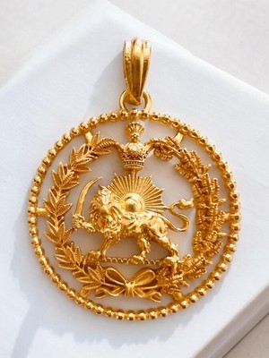 22k Gold Plated Lion & Sun Pendant Persian Persia Farvahar Necklace