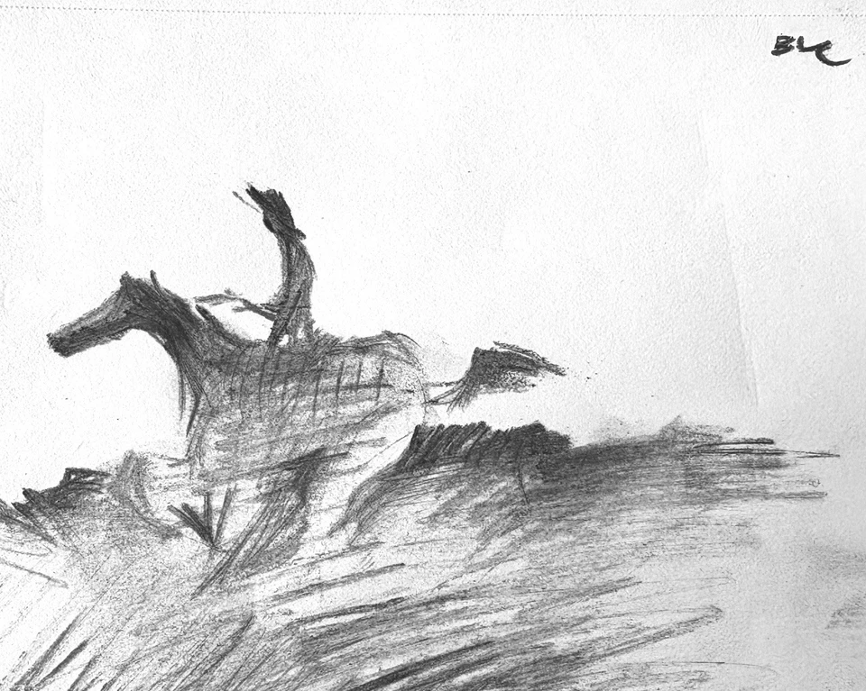 Charcoal Drawing Cowboy On Paper 5”x8” Small Original Art - image 2 of 2