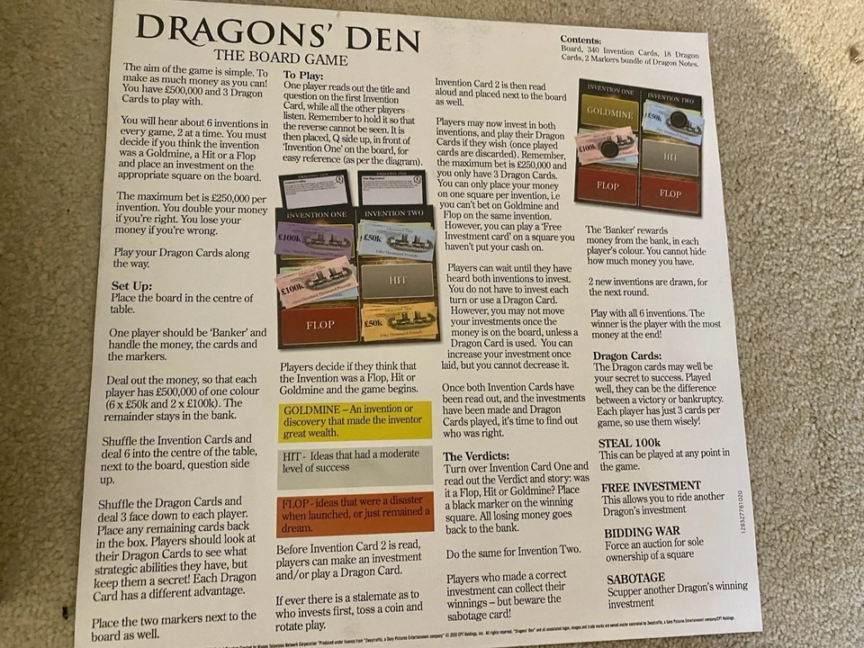 Dragons Den The Board Game Are You In Or Out BBC TV Complete - Image 3 of 4