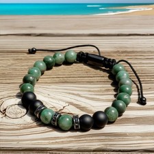 Natural Black Onyx & Green Jade 8mm Beaded Healing Protection Men's Bracelet