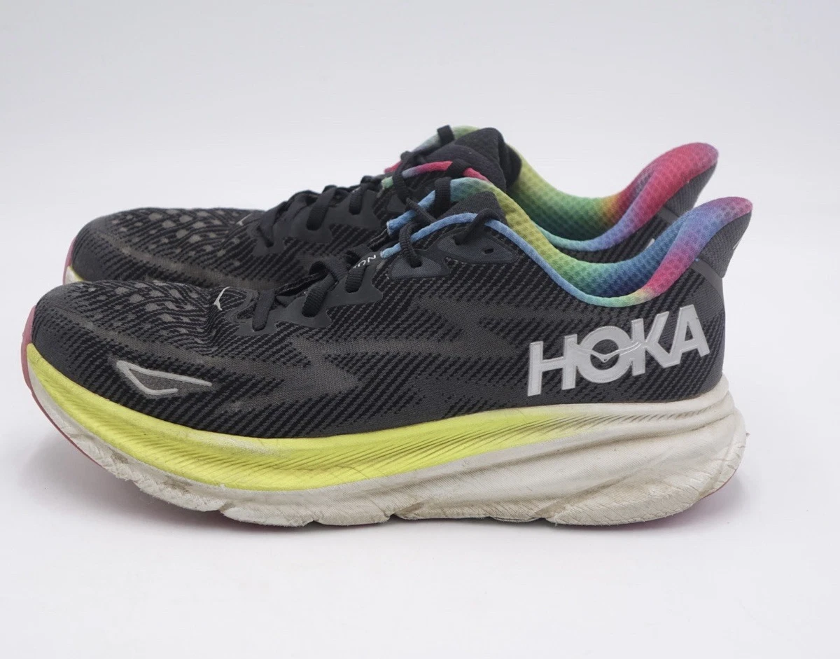 Hoka Clifton 9 Black Running Shoes with Yellow Midsole and Rainbow Lining Hoka One One HOKA Clifton 9 Black Rainbow for sale | eBay main image 2
