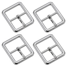 4Pcs 1" Single Prong Belt Buckle Square Center Bar Buckles for Belt, Silver