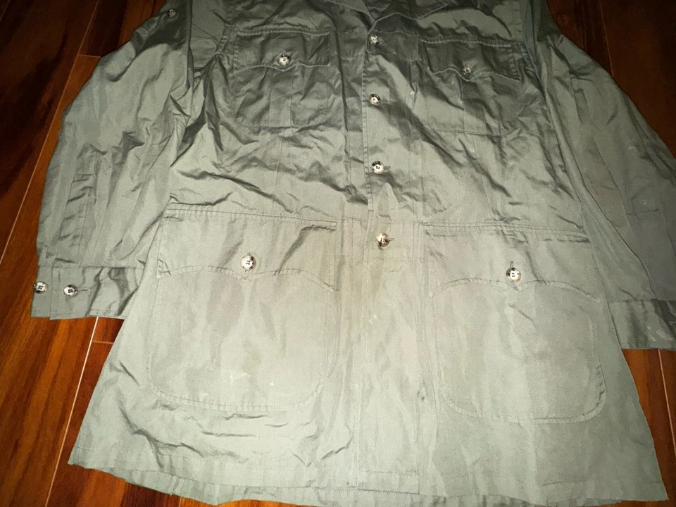 Chaqueta Camisa Safari Willis & Geiger 44L Verde 100% Algodón Hecha en EE. UU. Caza Foto 2 de 4