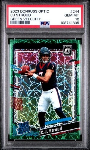 2023 PANINI DONRUSS OPTIC RC 244 CJ STROUD GREEN VELOCITY ROOKIE PSA 10 Pop=963*
