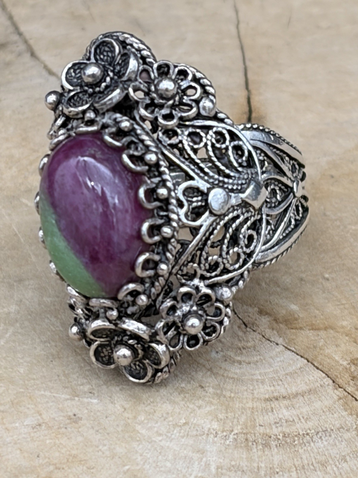 Sterling Silver Ruby Zoisite Filigree Ornate Ring… - image 6