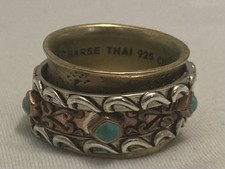 BARSE Sterling SILVER Signed Designer Turquoise stone SPINNER ring Size 8