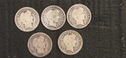 1901-O, 1902-P, 1903-P, 1906-D, 1908-P, Barber Dimes, 10c, US Circ, Lot of 5