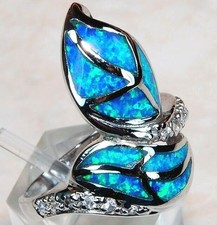 Australian Opal Inlay Topaz 925 Solid Sterling Silver Ring Sz 7 TD1