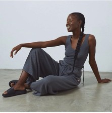 Lunya Cozy Cotton Silk Relaxed Pant Wide Leg, Gray, Size Medium