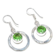 Green Tsavorite Gemstone Handmade 925 Sterling Silver Jewelry Earrings Size 1.4"