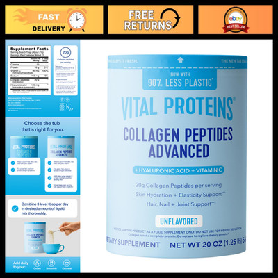 Unflavored Collagen Peptides Powder - 20oz, Advanced Formula for Healthy Skin &