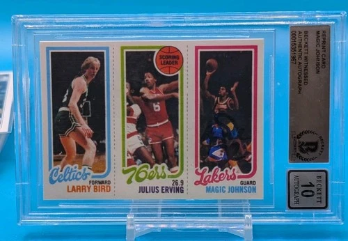 Larry Bird / Julius Erving / Magic Johnson Rookie Reprint BGS Authentic 10 Auto