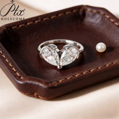 3ct Pear Moissanite S925 Silver Double Waterdrop Double Stone Ring for Jewelry