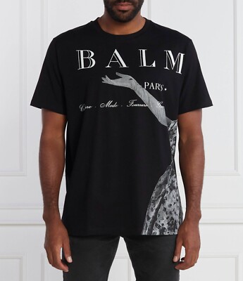 Original Balmain Jolie Madame Printed Men Black T Shirt Size M
