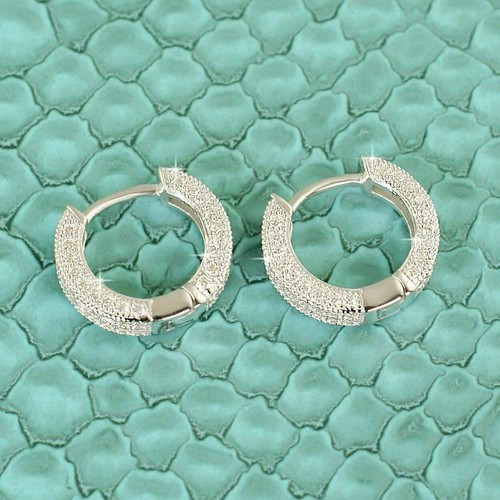 2.20Ct Round Cut Lab Created Diamond Huggie Hoop Earrings 14K White Gold Plated - Picture 3 of 5