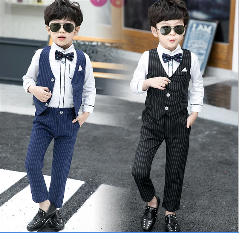 4Pcs Kids Baby Boys Gentleman Outfits Party Formal Suit+Shirt+Bow Tie+Pants  Set