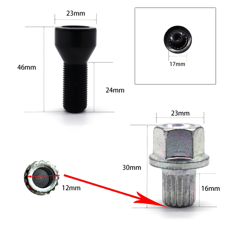 For BMW 1/3/5/7 Series E46 E87 E90 E60 Locking Wheel Bolts Lug Nuts #36136786419 Foto 2 de 4