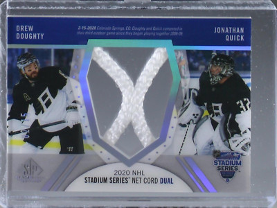 2020-21 SP GAME USED STADIUM SERIES NET CORD DUAL RELIC DOUGHTY QUICK /15 KINGS