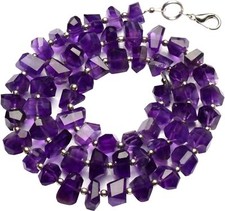Natural Gem Purple Amethyst 9 to 10mm Size Faceted Nugget Beads Necklace 17"