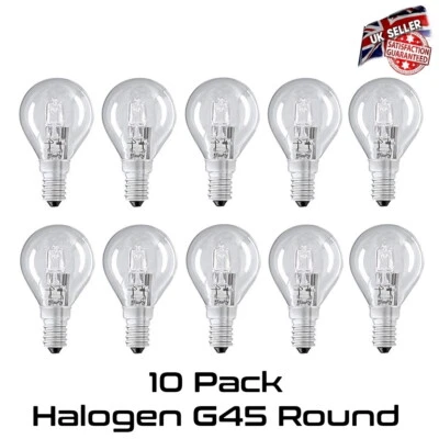 HEATHFIELD Halogen Golf Bulb 18w 28w 42w Round E14 SES G45 Eco Lamp Small Screw 10 Pack