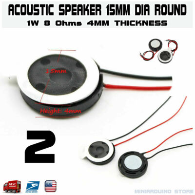 2pcs Speaker 15mm Dia Ohm 1W 2-Wire Mini Micro Acoustic Audio Magnetic  Arduino
