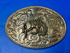 End Of The Trail Horse Flower Swirl - Rope Boarder Oval Belt Buckle