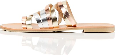 FIND Flat Strippy Leather Sandalen offene Spitze Damen Mehrfarbig Metallic 38 EU