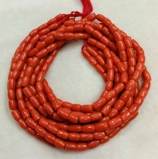 16" INCHES 100% Natural Italian Coral,Micro Smooth Drum beads,AAA quality,5x7mm!