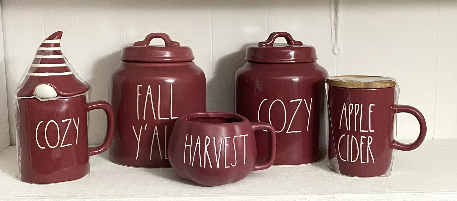 Paquete de tazas Rae Dunn granate otoño bodega gordita latas cosecha acogedor otoño todos ustedes