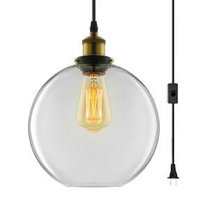 Plug In Glass Pendant Light Fixture Vintage Industrial Cord
