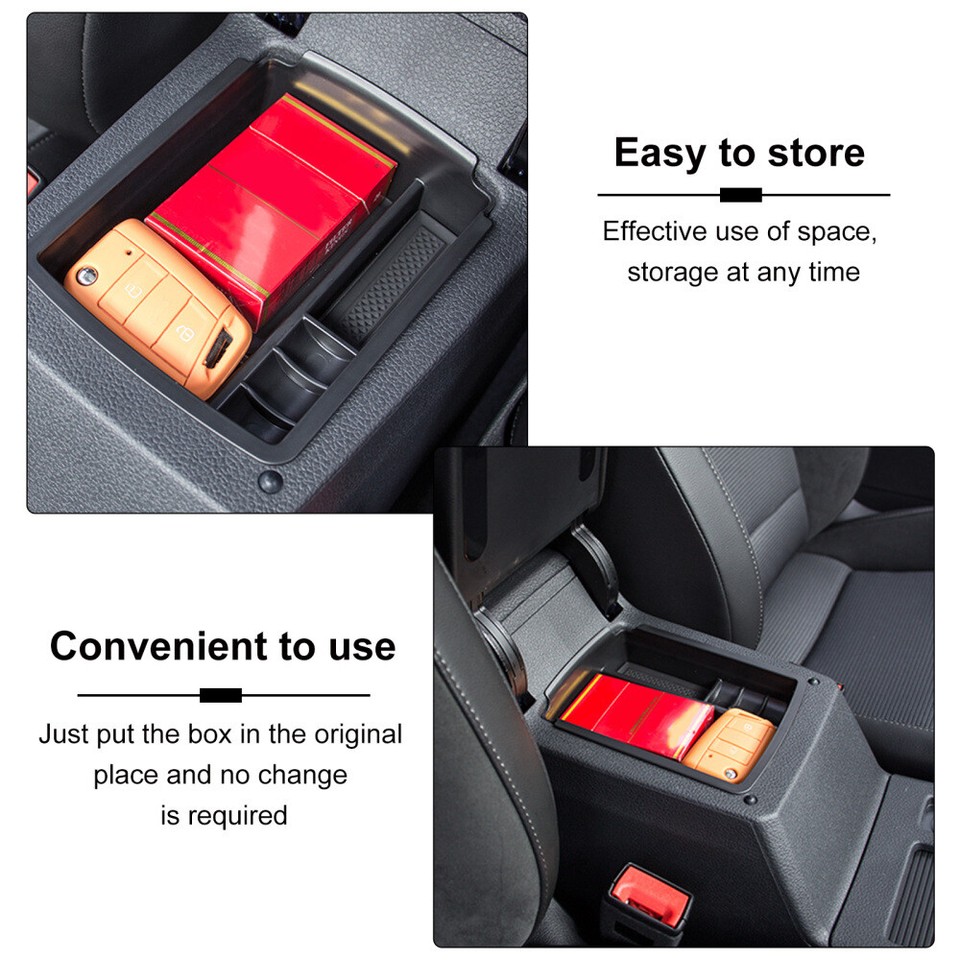 Black Serving Tray Storage Box Vehicle Armrest Organizer Car