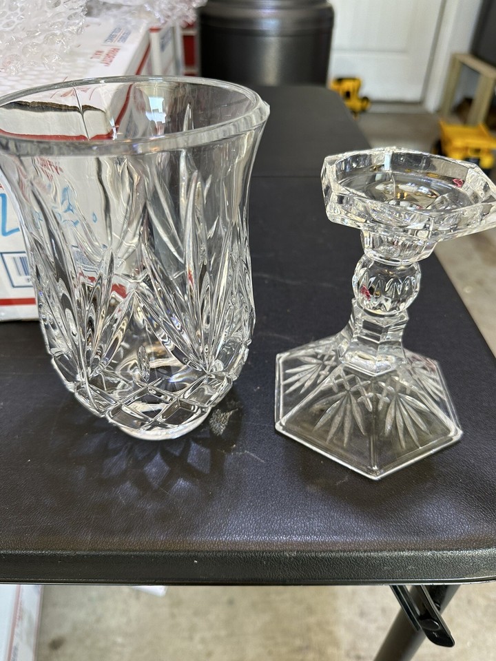 Lexington Shannon Cut Lead Crystal 2 Piece Candle Holder Hurricane Lamp