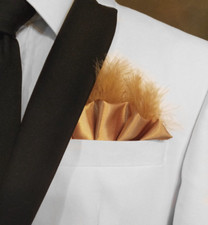 NEW - Men's Dark Gold Satin Ruffle  Feather Pocket Square Insert