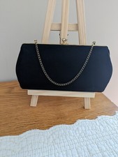 1950s Black Purse Clutch With Wrist Chain Evening Cocktail Bag Hollywood Vintage