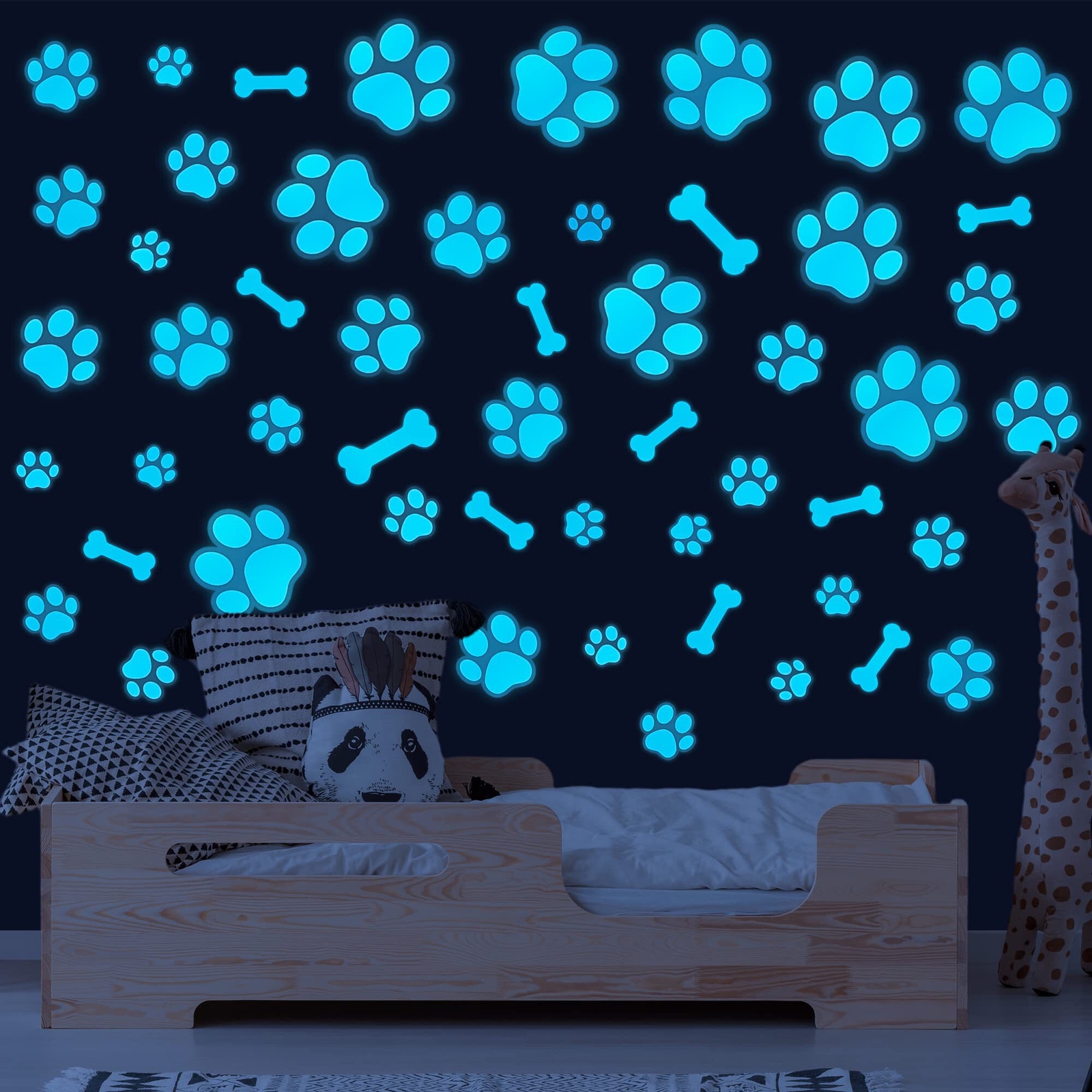 Glow in The Dark Dog Paw Print Wall Decals for Pup Room Decor Stickers