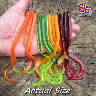 Barsch Hecht Forelle Lachs Powerwürmer x 12 Ribbed Body Curly Tail Giant 150mm 6g