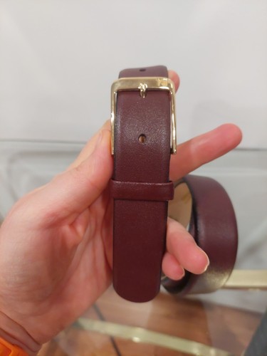 Pierre Cardin Soft Brown Leather Belt Size 38 Square Golden Buckle Cowhide Spain - Picture 2 of 11