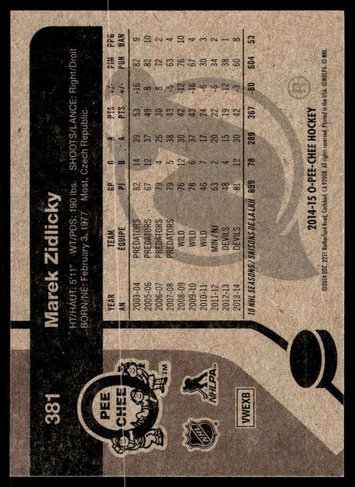 2014-15 O-Pee-Chee RETRO Marek Zidlicky New Jersey Devils #381 R56 - Image 2 of 2