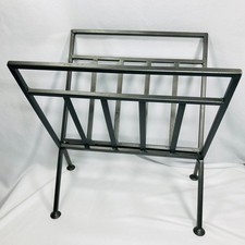 Folding Metal Book Magazine Rack Collapsible, Vinyl LP Storage, Gray, Vintage
