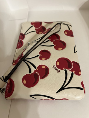 Coach Women's Corner Zip Wristlet with Cherry/Silver Multi