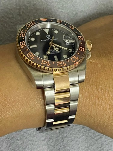 PAGANI DESIGN New Rose Gold Ceramic Bezel GMT Watch Luxury Sapphire Glass - Picture 7 of 21