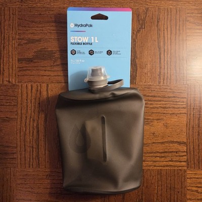 HydraPak Stow 1L 32 fl oz Flexible BPA-Free Spill-Proof Gray Flip Cap Bottle